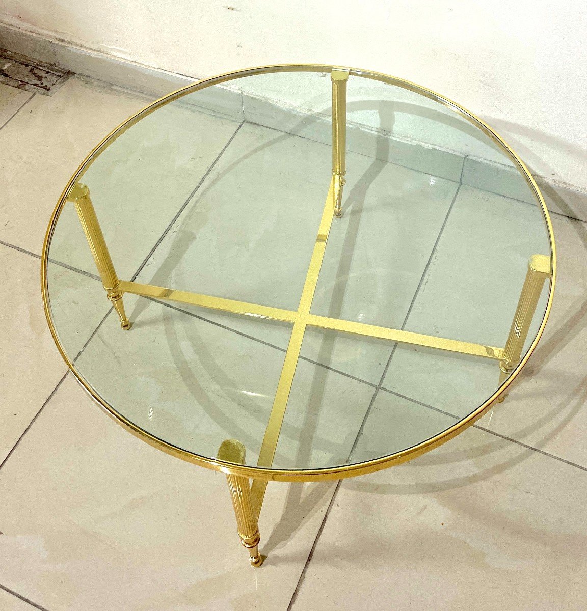 Round Coffee Table In Gold Brass And Glass Top-photo-4