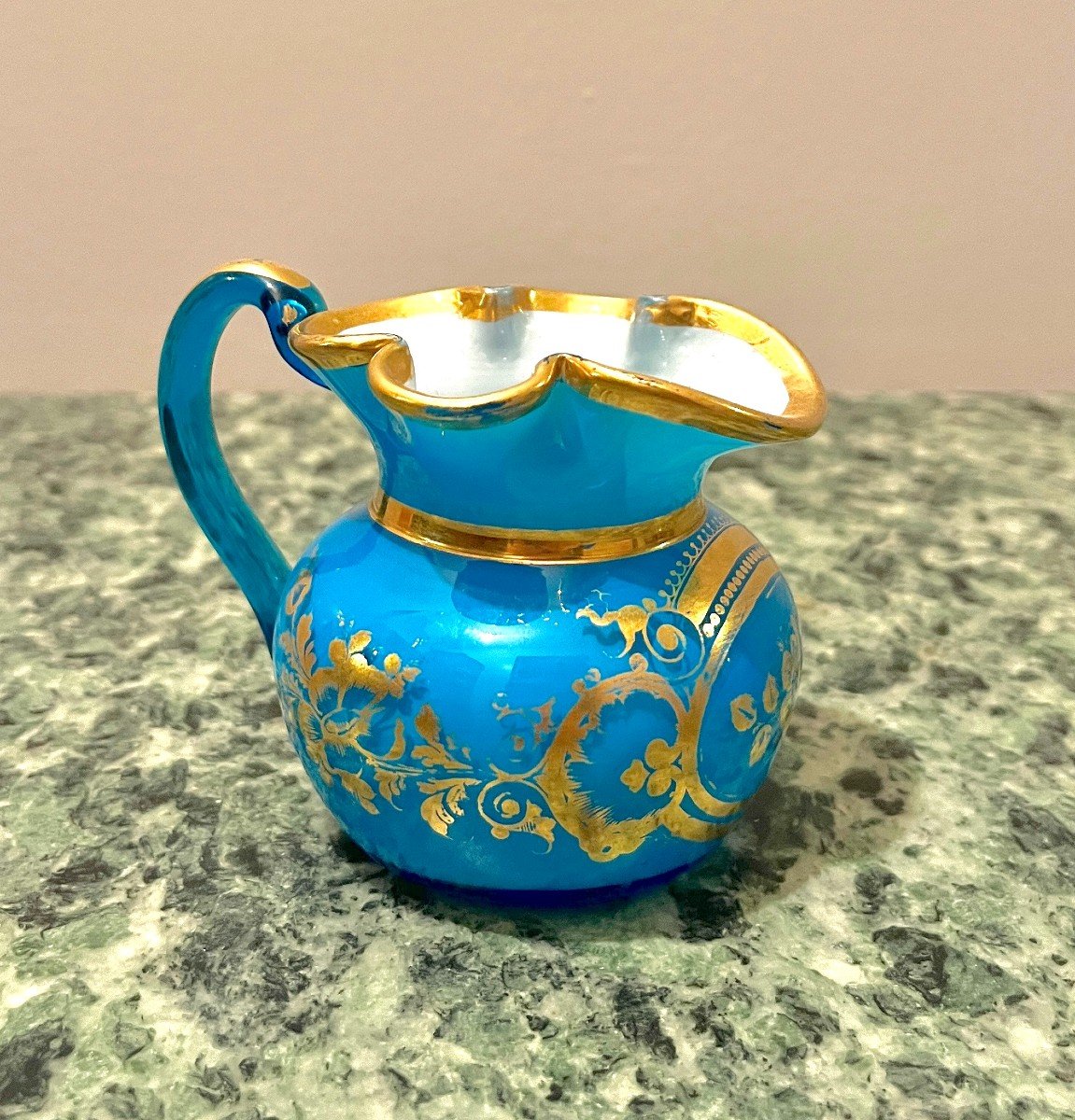 Louis-philippe Period Opaline Turquoise Milk Jug Creamer-photo-2