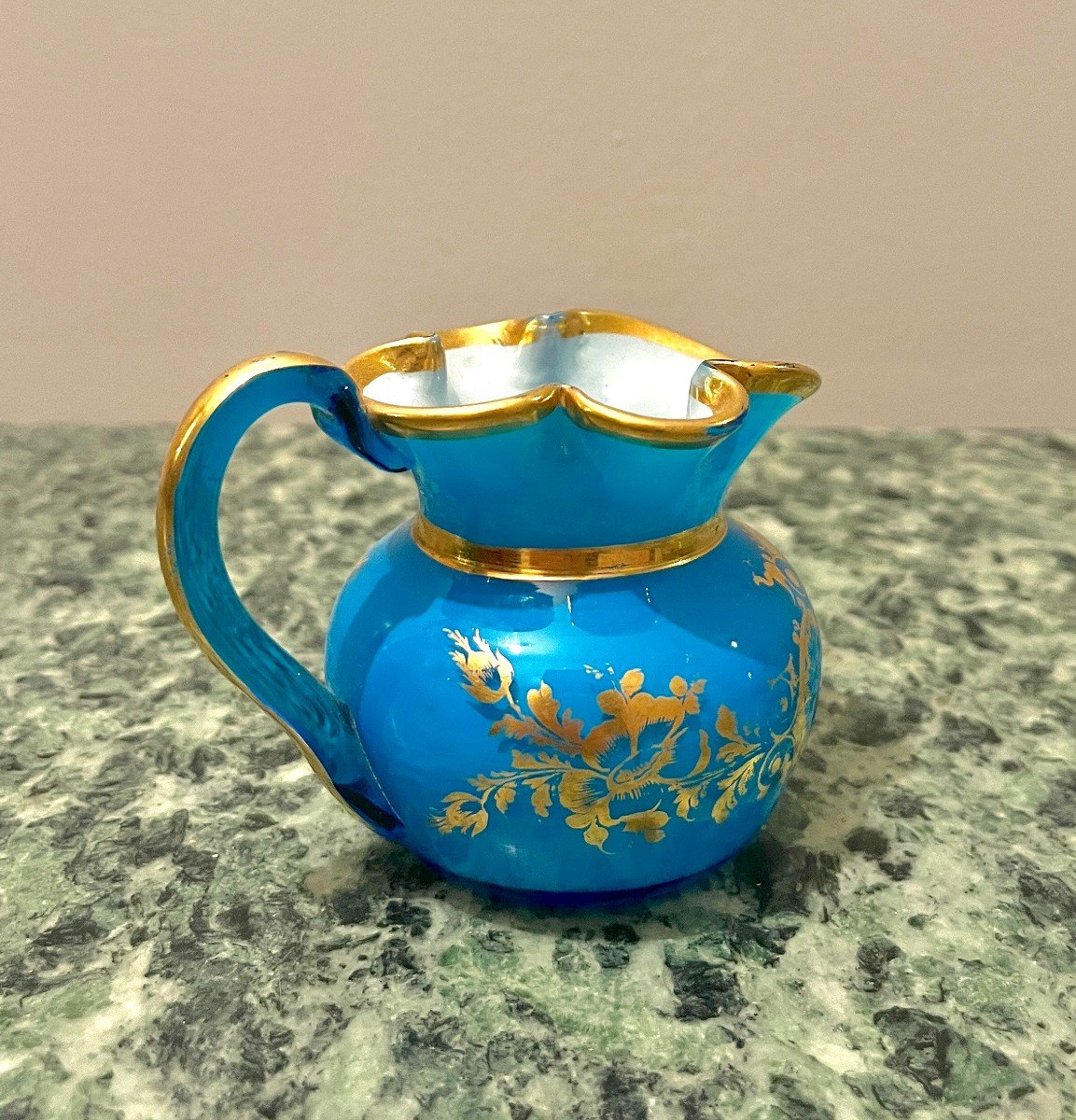 Louis-philippe Period Opaline Turquoise Milk Jug Creamer-photo-3