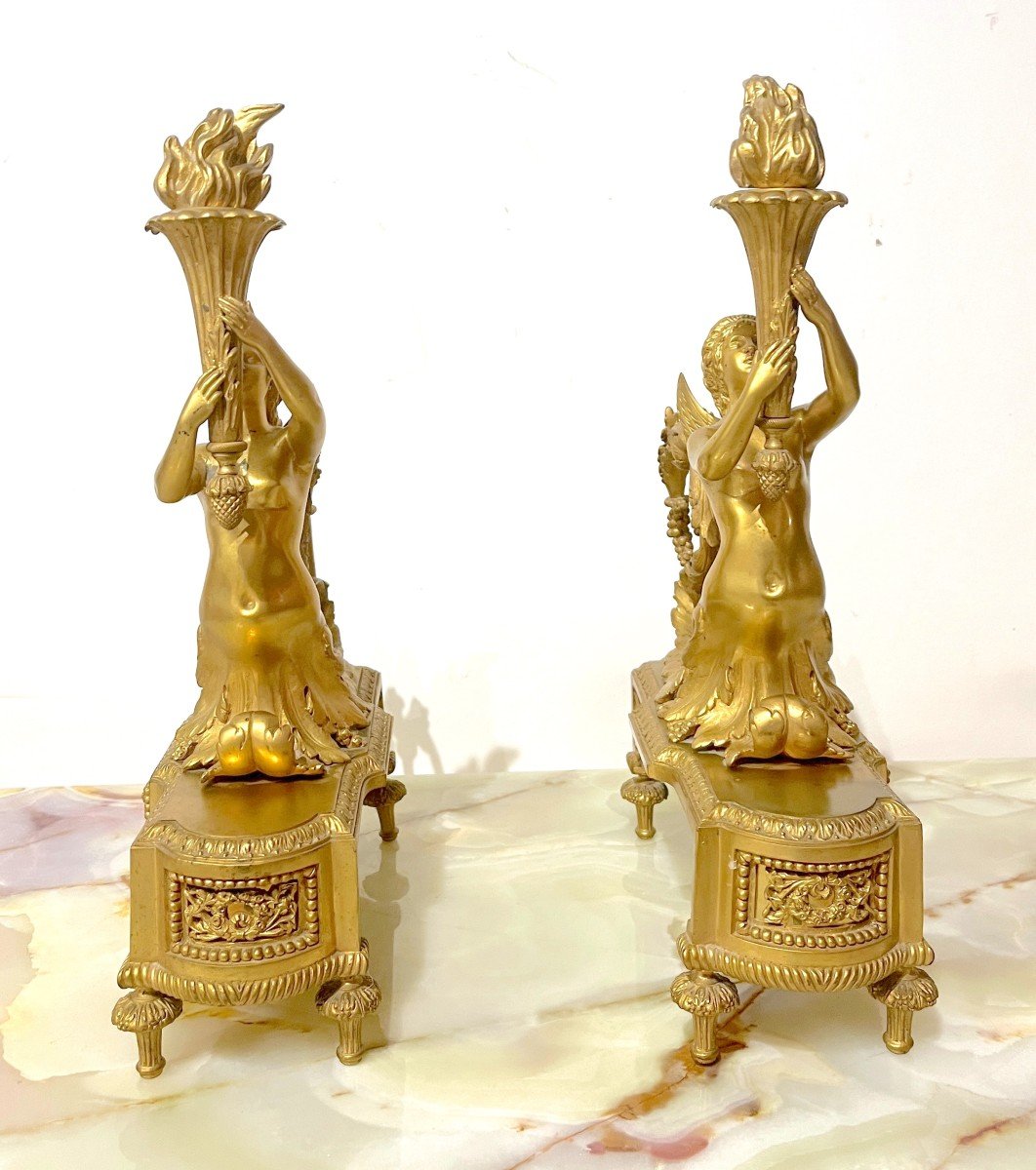 Gilt Bronze Andirons Napoleon III Style Lxvi-photo-2