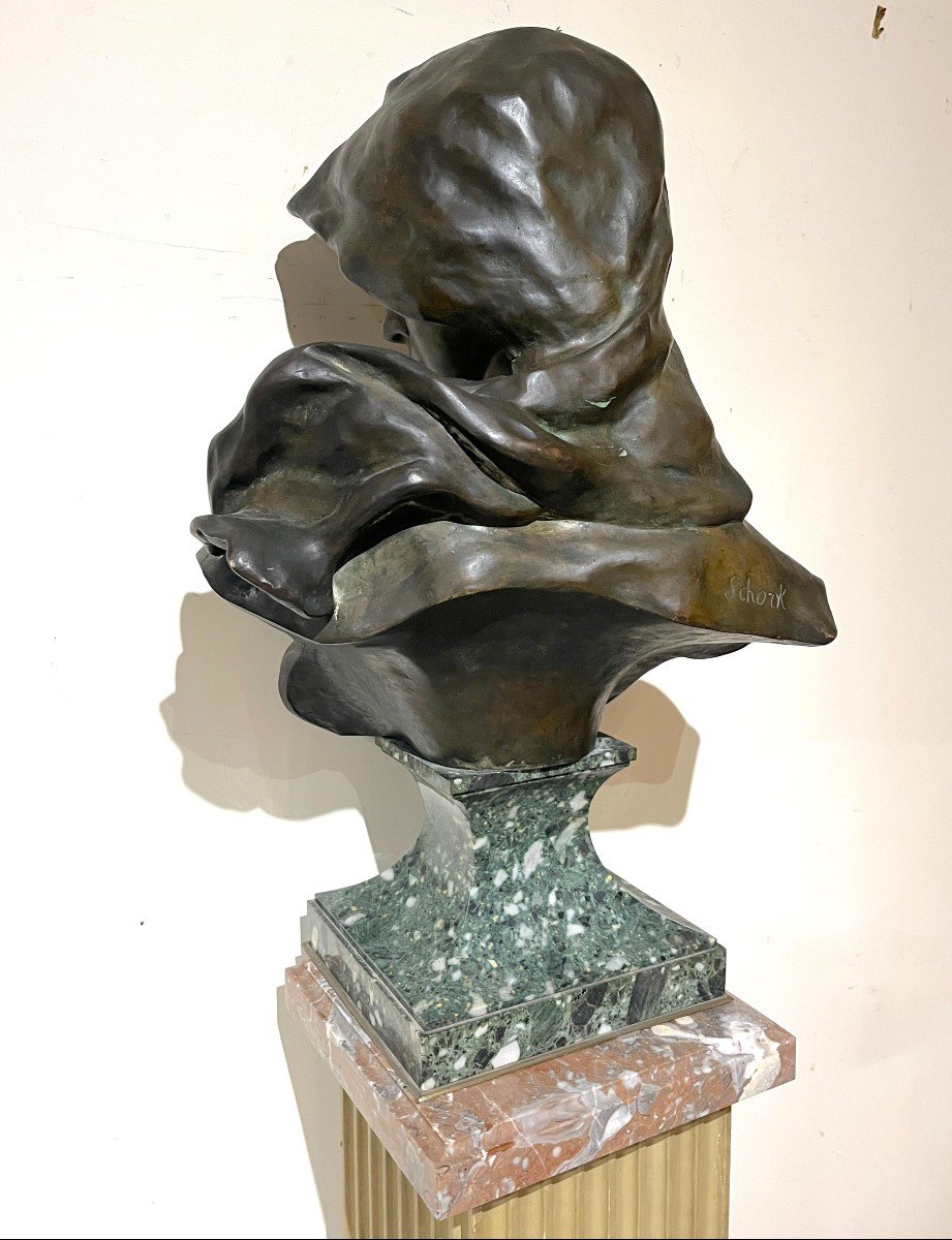 Buste De Femme En Bronze Sur Un Socle En Marbre - Hans Schork-photo-7