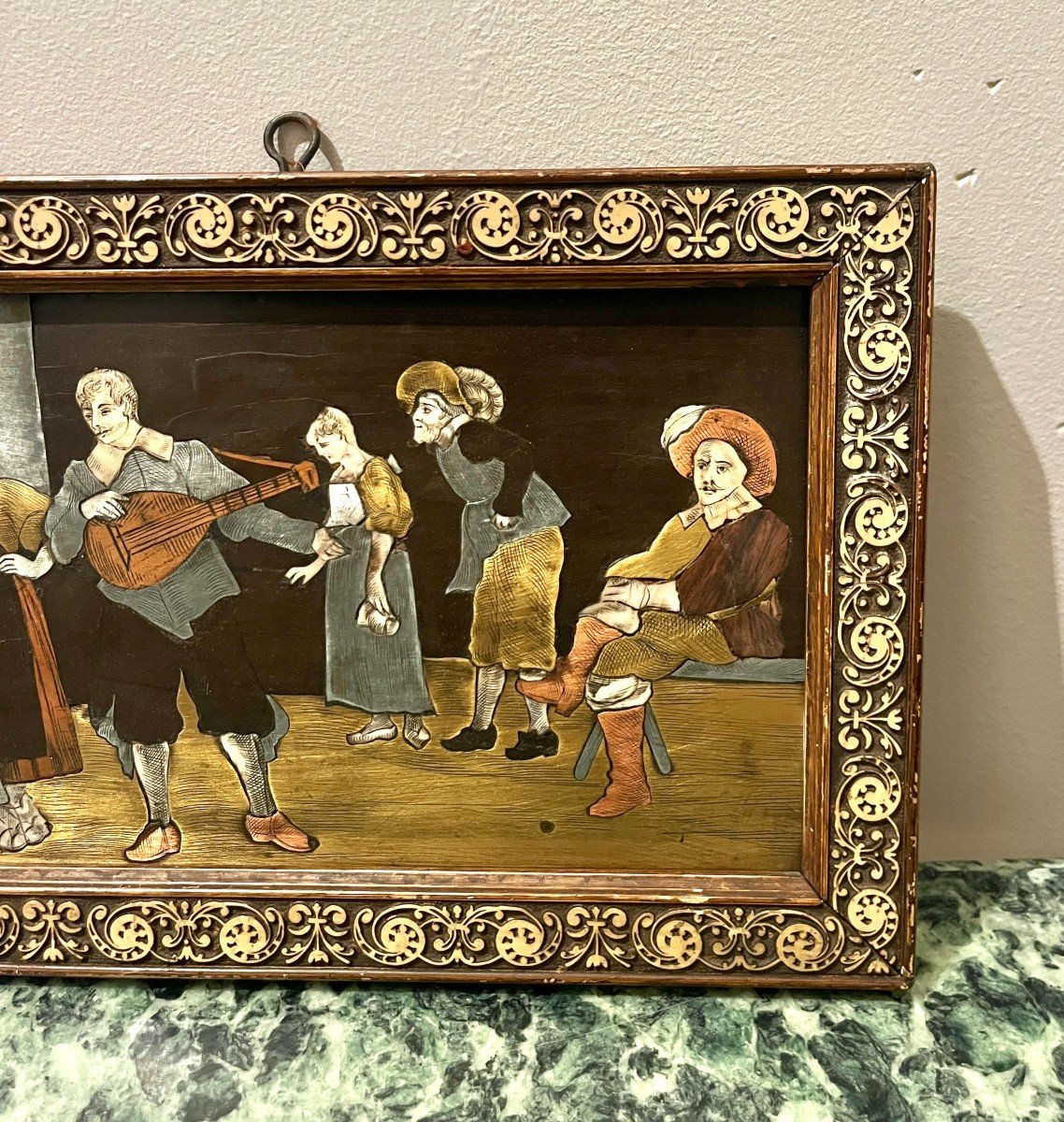 Marquetry Panel Framed Character Scene-photo-3