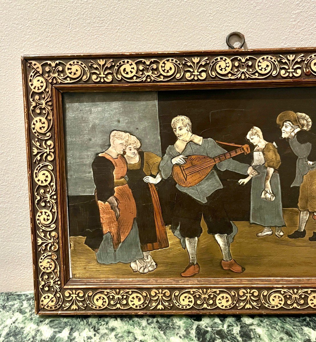 Marquetry Panel Framed Character Scene-photo-4