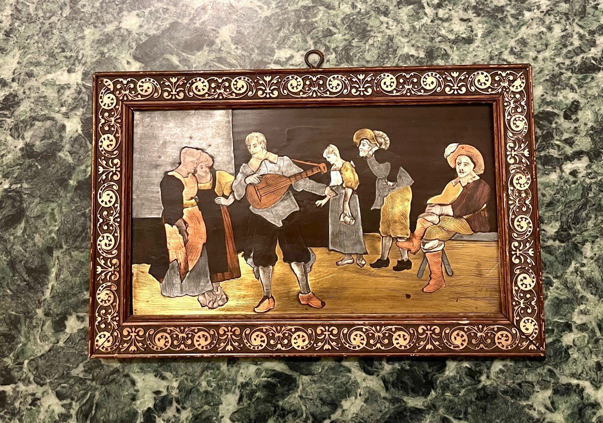 Marquetry Panel Framed Character Scene-photo-1