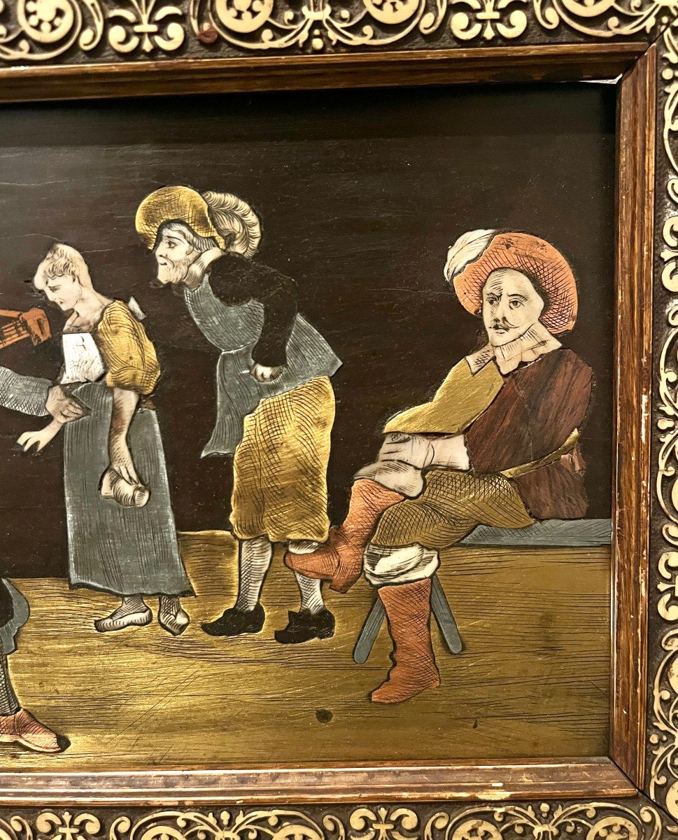 Marquetry Panel Framed Character Scene-photo-3