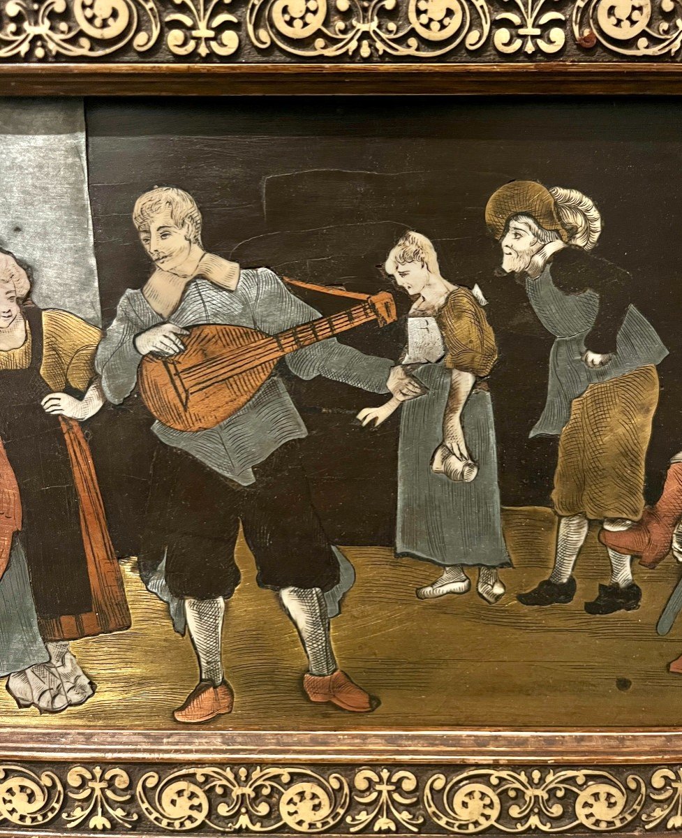 Marquetry Panel Framed Character Scene-photo-4