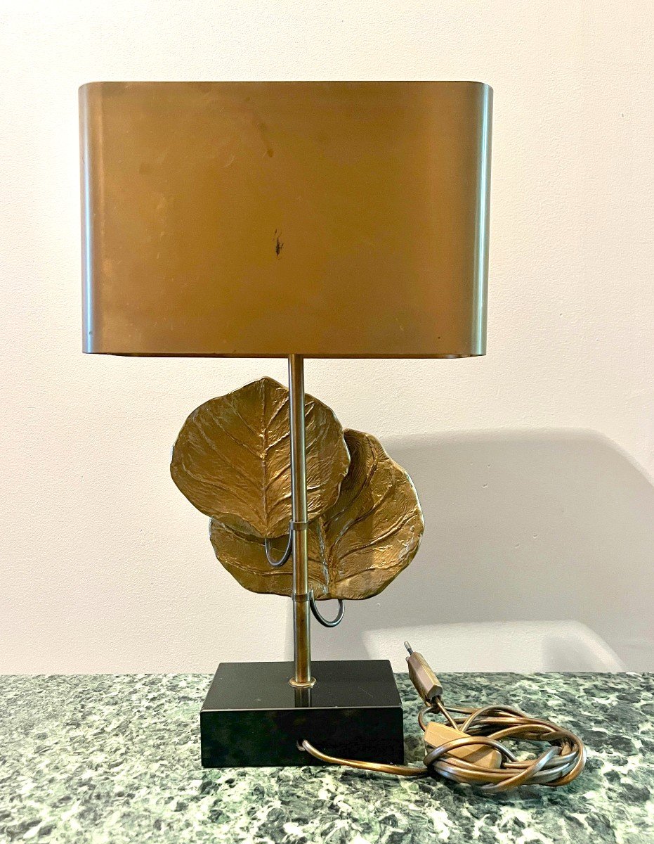 Maison Charles Lampe Modèle Guadeloupe En Bronze Doré Années 70-photo-4