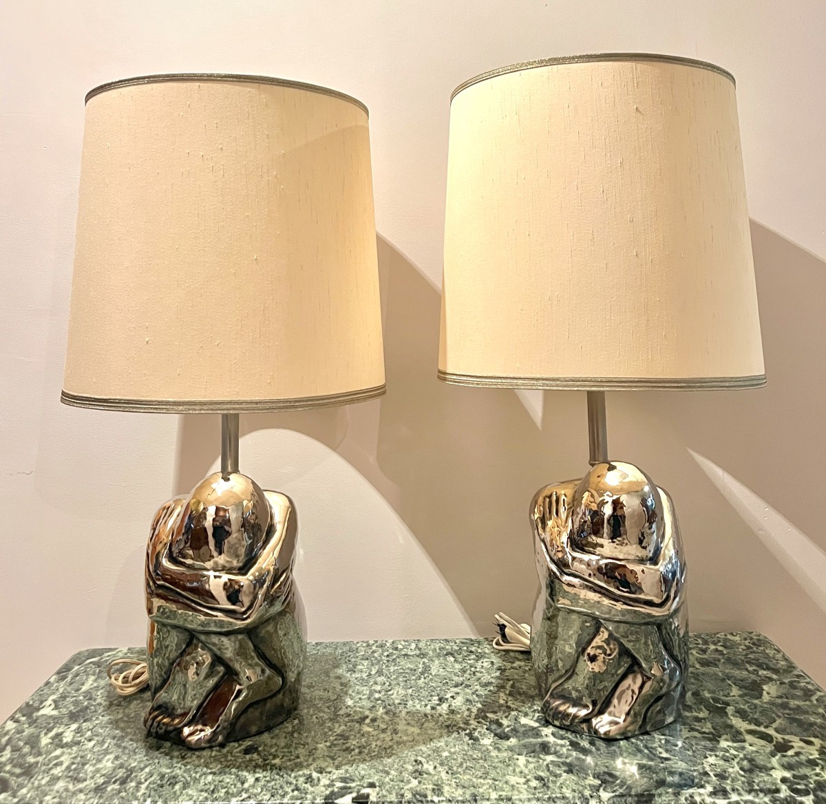 Pair Of 1970s Silver Ceramic Lamps