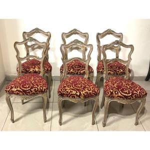 6 Gray Chairs Enhanced With Gold Paint Louis XV Style