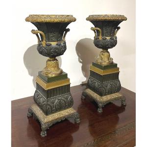 Pair Of Medicis Vases Incense Burner In Bronze