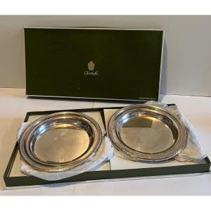 Christofle Two Silver Metal Bottle Coasters Collection Gallia With Original Box
