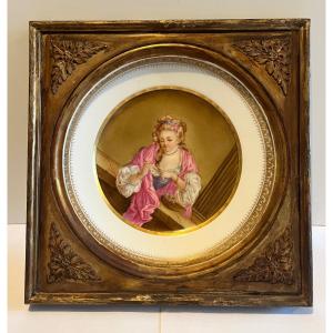 Sèvres Porcelain Plate 19th Century In A Golden Wood Frame