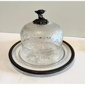  Engraved Crystal Cloche And Silver Metal 