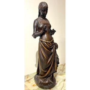 Large Bronze Sculpture "femme à La Marguerite" Signed Oge 