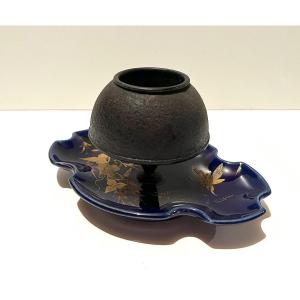 Pyrogène En Céramique émaillé Bleu Rehausssé Doré, Fin XIXème