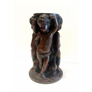 Patinated Bronze Vase Pique Fleur Reprensenting 4 Children