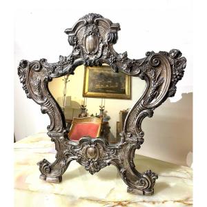 Table Mirror In Embossed Silver Hallmarked 5 Times 