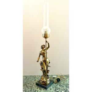 Art Nouveau Bronze Lamp  "woman With A Lamppost" Julien Caussé 