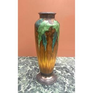 Vase Art Deco En Céramique Monture En Argent (poinçon Minerve)