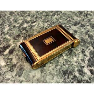 Art Deco Powder Compact In Black Enamel And Gilded Brass