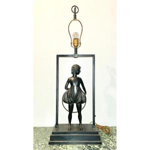 Bronze Lamp Young Girl With Hoops