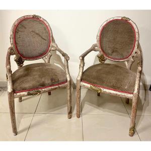 Pair Of Tree Branch Cabriolet Armchairs