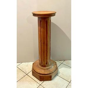 Oak Stool In The Shape Of A Fluted Column