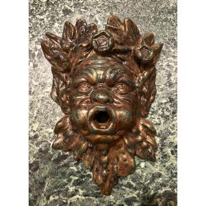 Mascaron De Fontaine Palatine  En Grès Vernissé