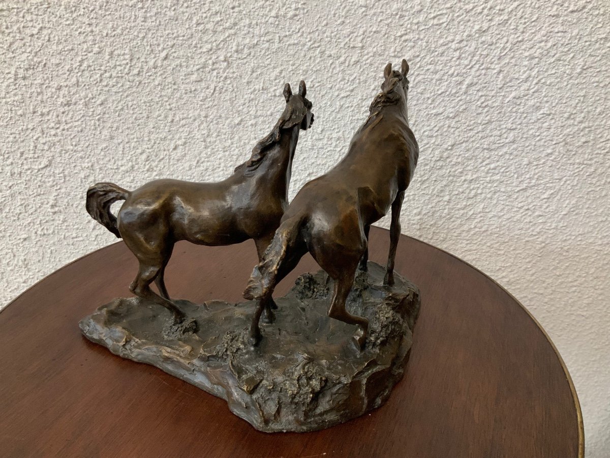 Sculpture Couple De Chevaux En Bronze-photo-2