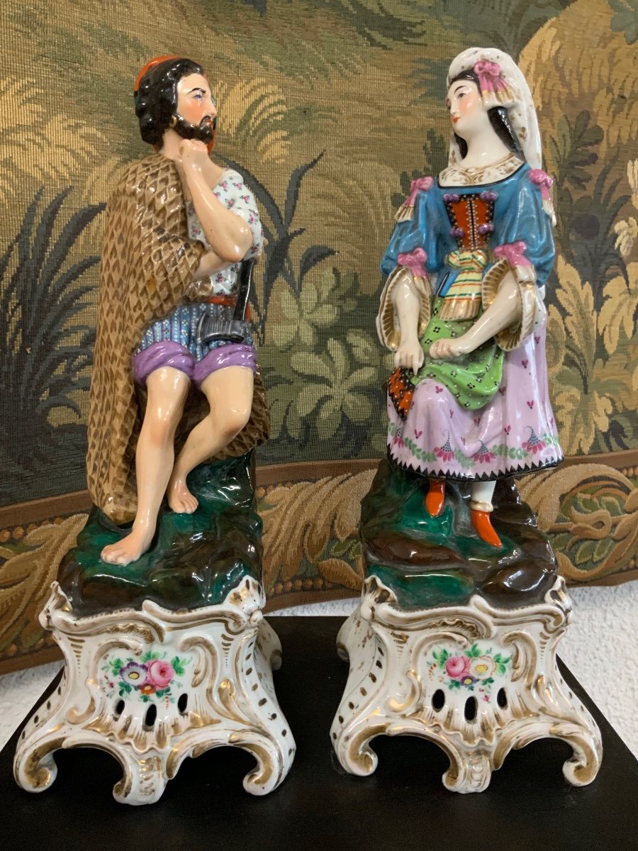 Pair Of Old Paris Porcelain Inkwells-photo-2