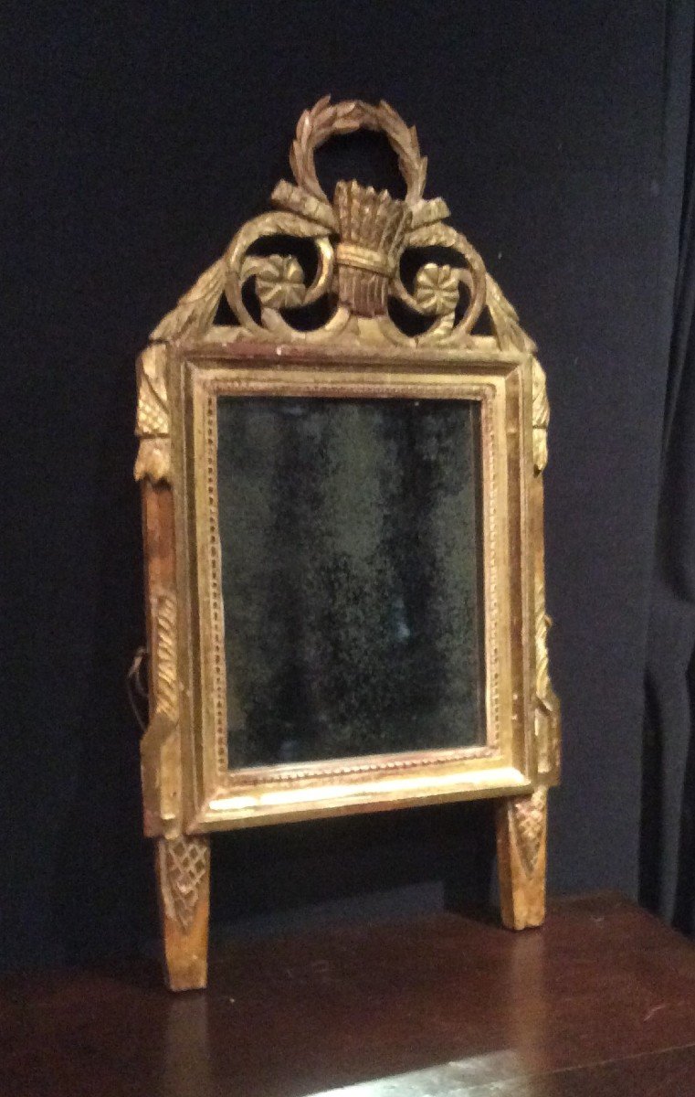 Petit Miroir En Bois Dore De Style Louis XVI-photo-1