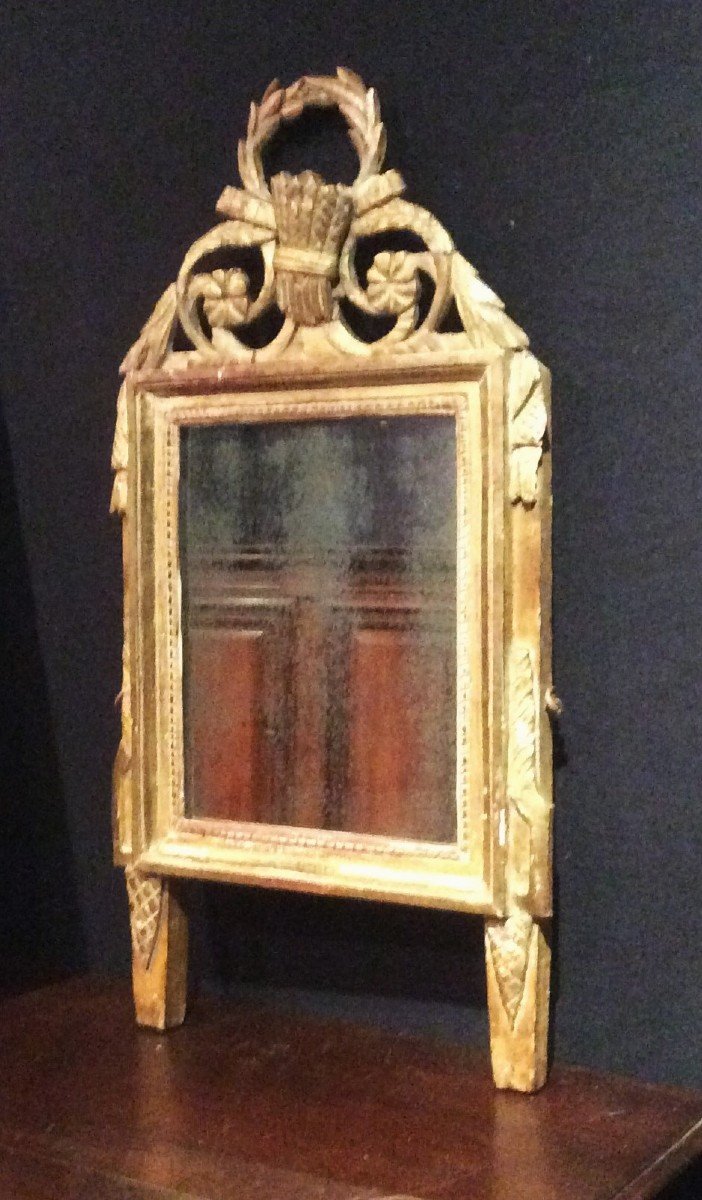 Petit Miroir En Bois Dore De Style Louis XVI-photo-2