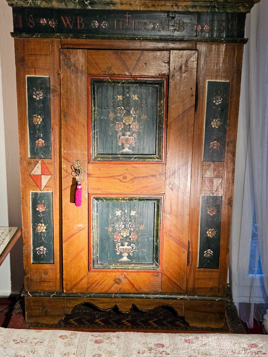 Armoire,  Armoire Alpine ,armoire Peinte, Tyrol, Suisse Ou Autriche D’art Populaire -photo-2