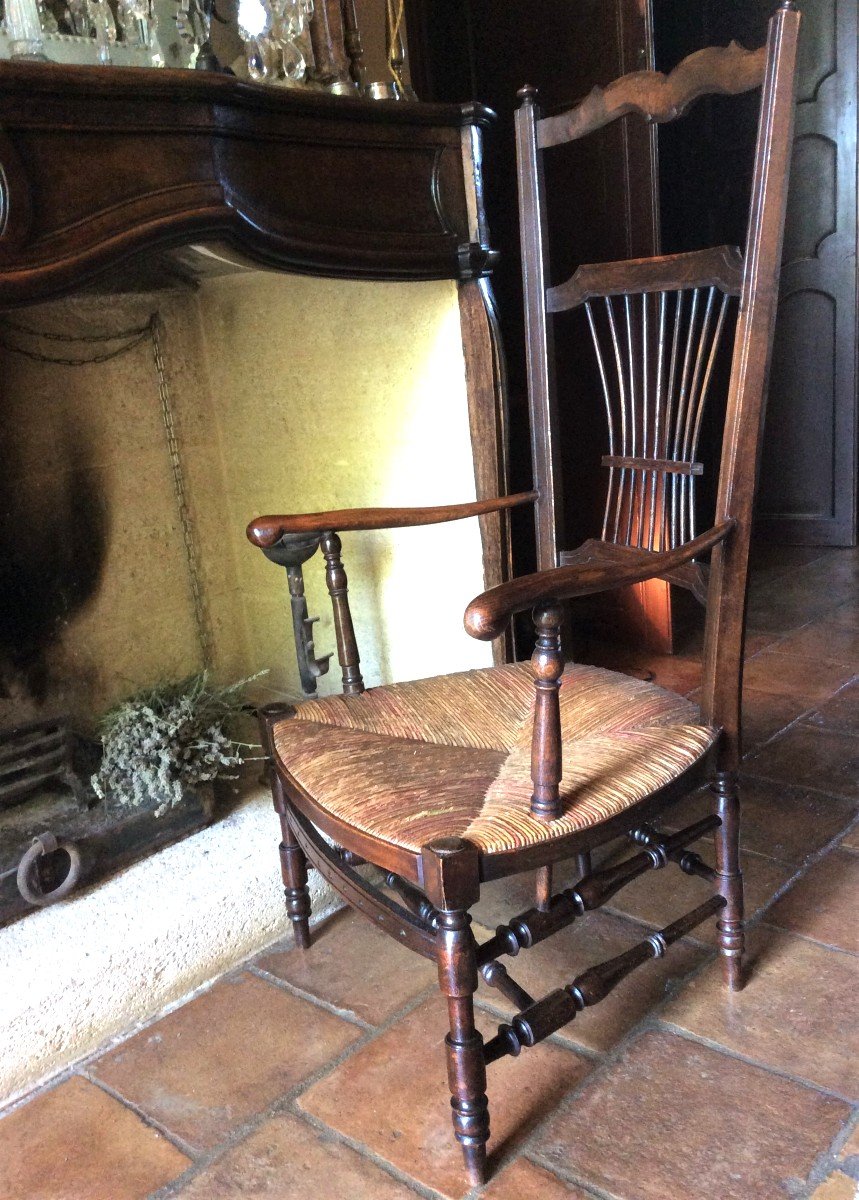 Straw Armchair With High Back Provencal-photo-3