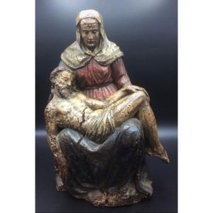 Pieta In Polychrome Wood