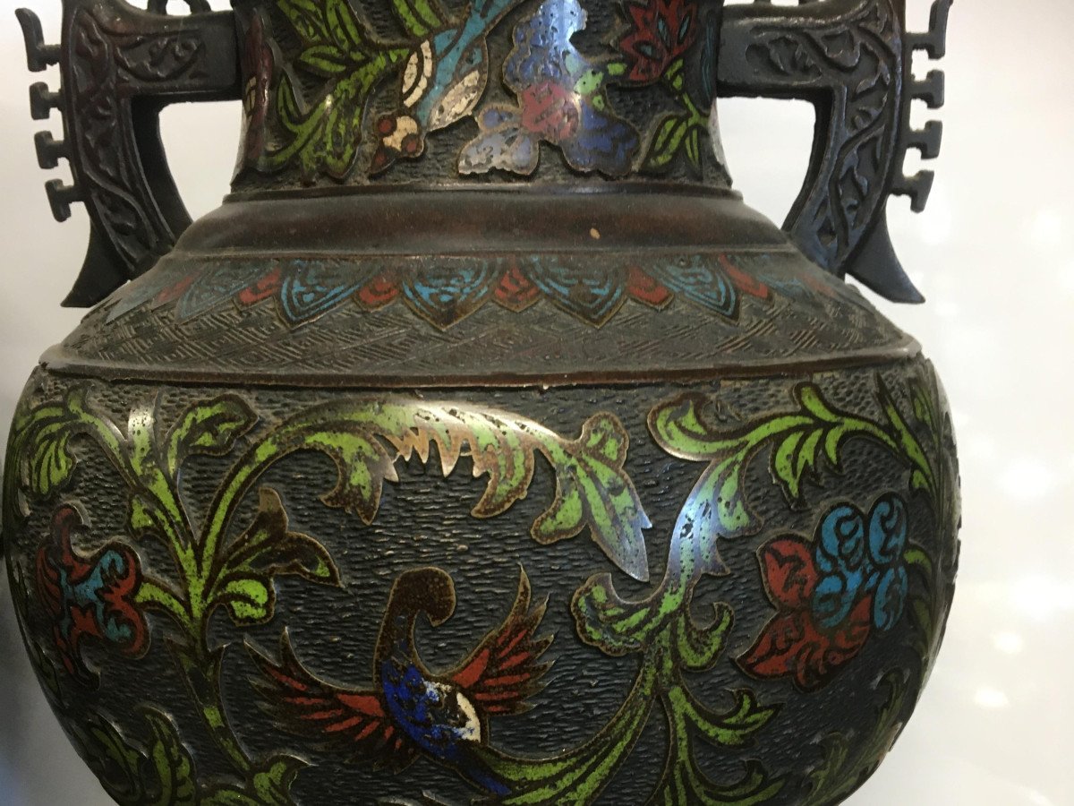 Pair Of Japanese Cloisonne Vase-photo-2