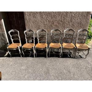 Set Of 6 Painted Provencal Chairs