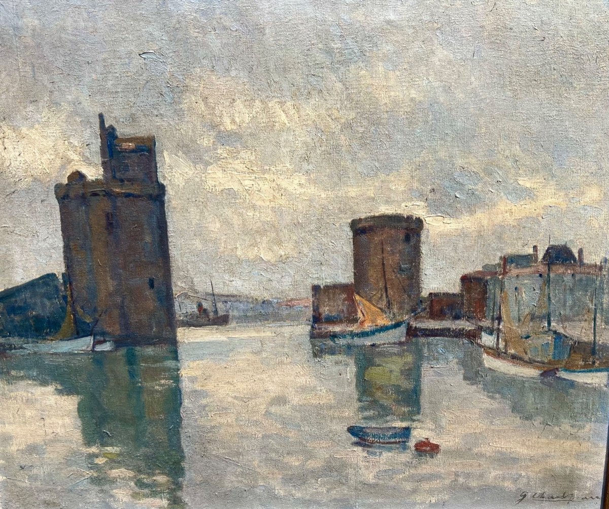 Tableau Le Port De La Rochelle Signé Gabriel Charlopeau 1930 -photo-1