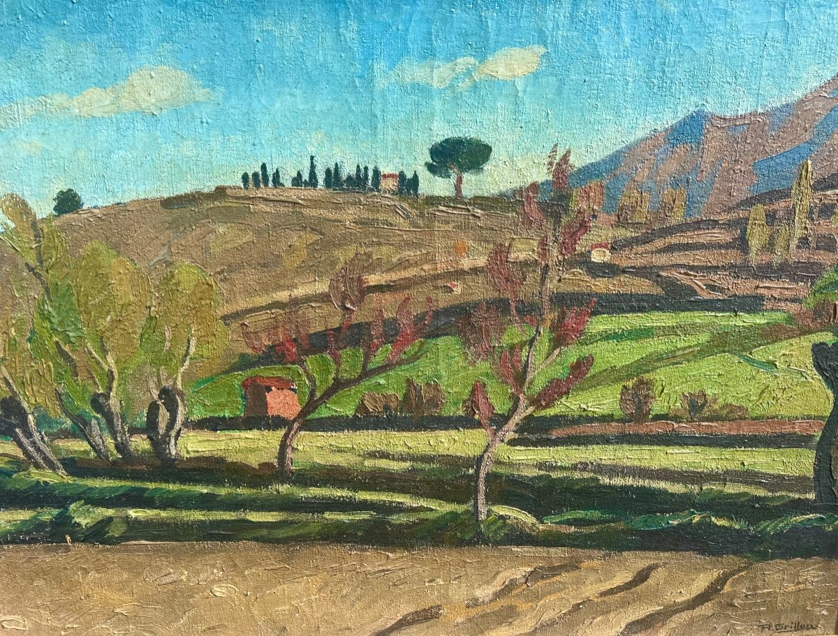 Painting View Of Prades Signed Roger Grillon 1922 Perpignan -photo-1