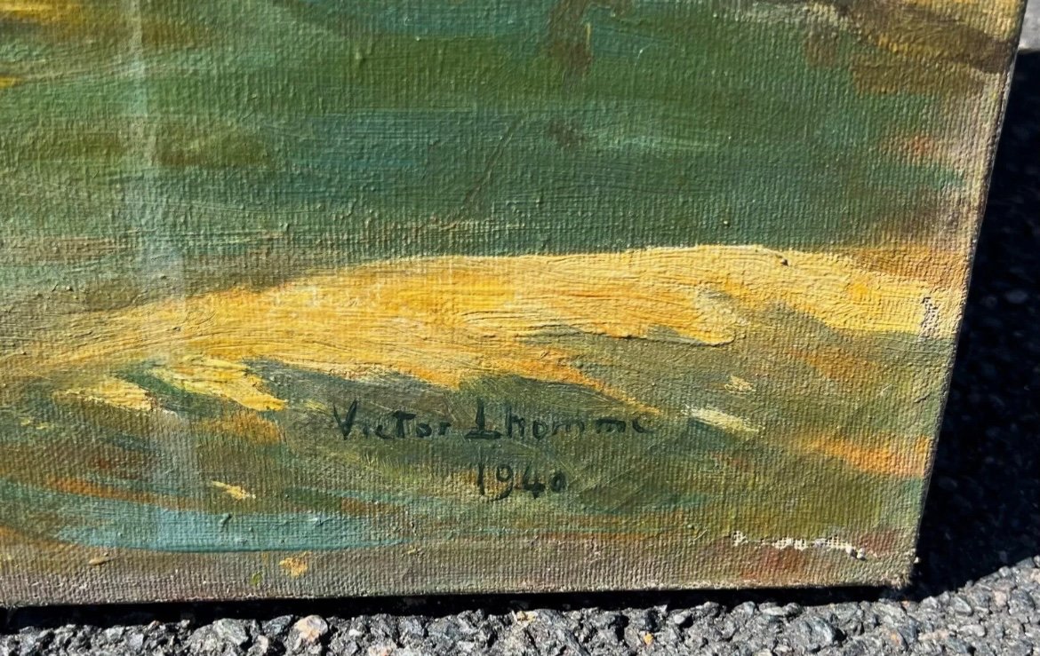 Painting The Marais Signed Victor Lhomme 1940 Lille Nord Pas De Calais-photo-2