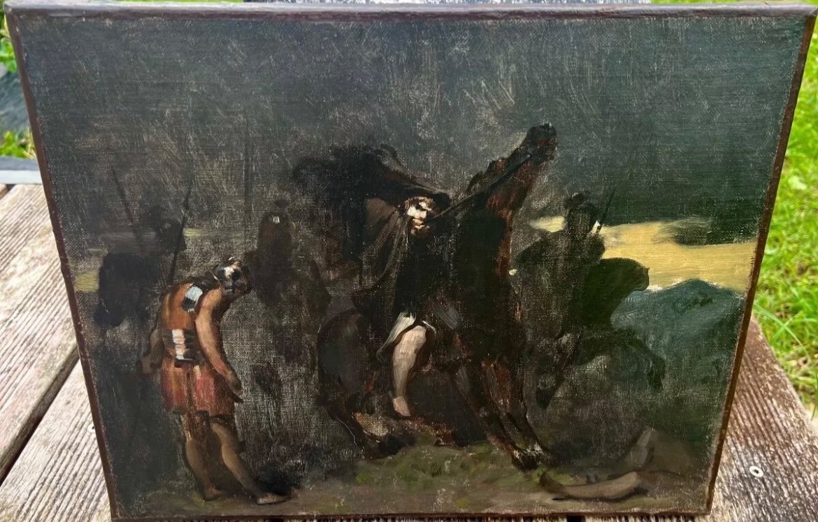 Old Painting The Rider Signed Henri Lucien Doucet 19th Century