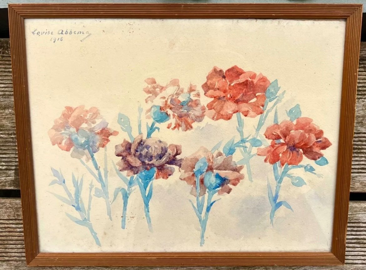 Ancien Tableau Aquarelle étude De Fleurs Signé Louise Abbema 1918