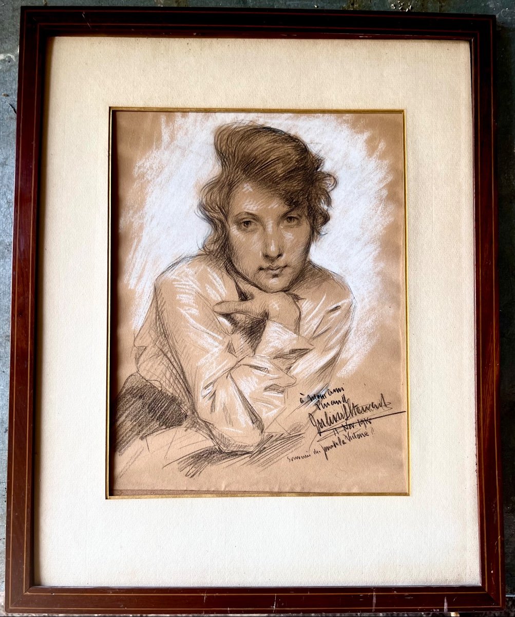 Dessin Portrait De Femme Signé Julius Leblanc Stewart 1918 Impressionniste américain 