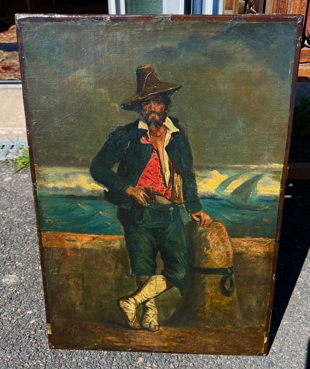 Antique Italian Fisherman Portrait Painting Signed 19th Century Italy 