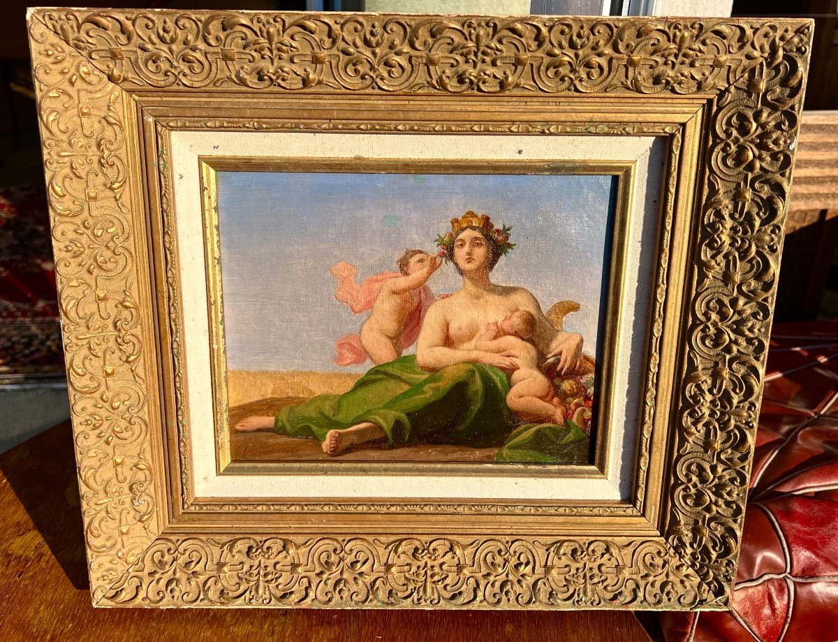 Old Painting The Allegory Signed Théophile Vauchelet 1830 