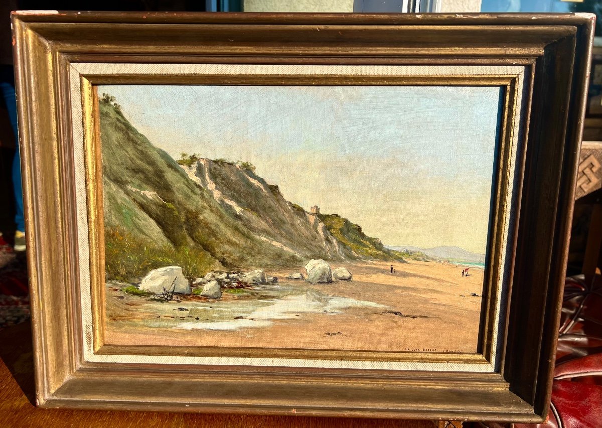 Ancien Tableau La Côte Basque à Biarritz école Française 19 Eme 