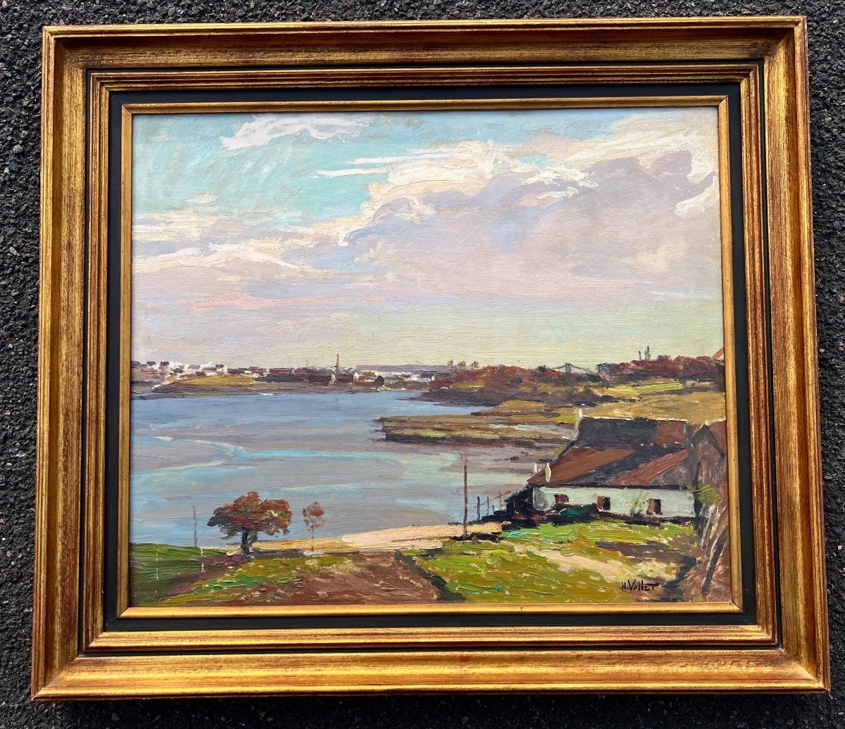 Old Breton Landscape Painting Signed Henry Vollet 1930 Brittany  