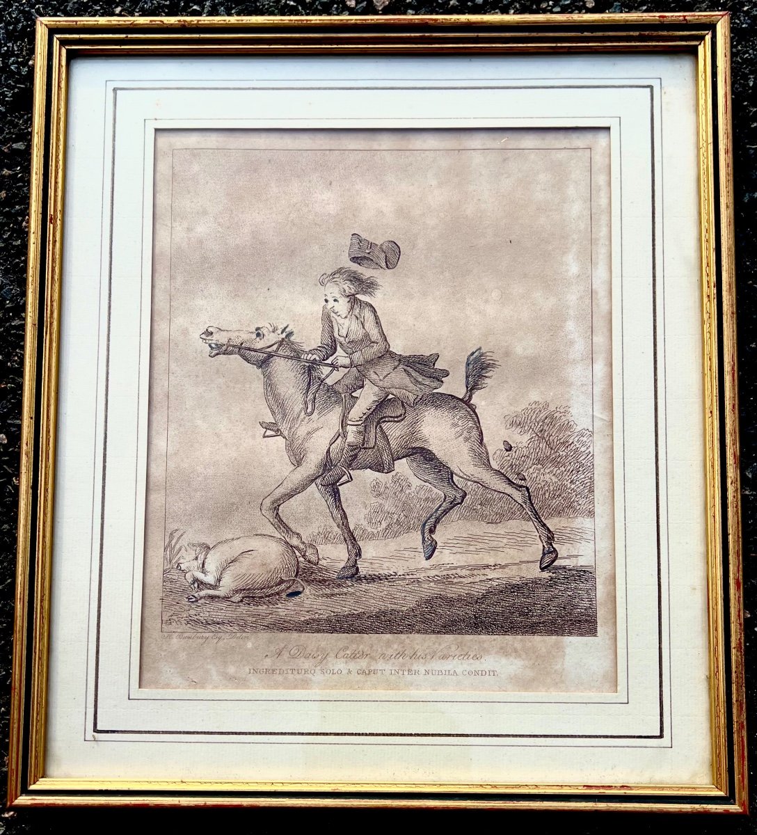 Antique Ink Drawing Equestrian Caricature Signed Henry Bunbury Late 18th Century Rider 