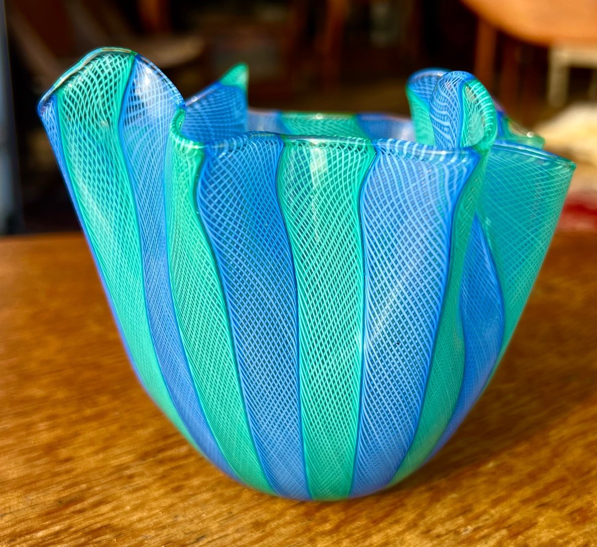 Vase En Verre Fazzoletto Par Fulvio Bianconi  1950 Venini Murano Italy 