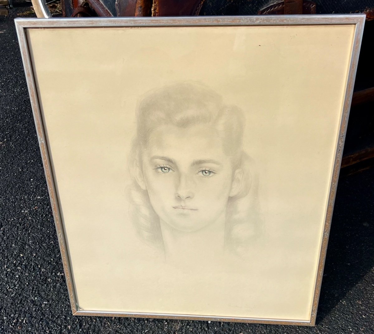 Ancien Dessin Portrait De Femme Signe Rossane Lurcat 1940 Jean Lurcat Russie 